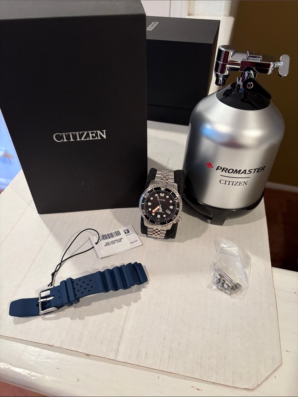 Citizen Promaster Black Dial Stainless Steel Dive Watch with Blue Rubber Strap